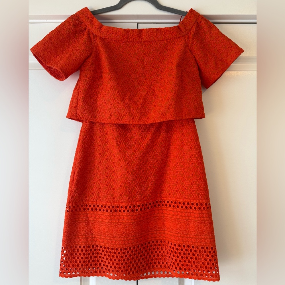Topshop Off the Shoulder Eyelet Dress in Orange Size 4